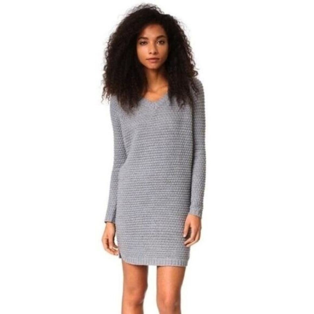 JACK Waffle Knit V-Neck Sweater Dress Heather Grey Minimalist Mini Size S